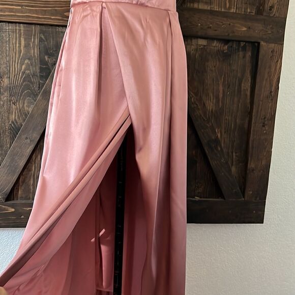 Satin One Shoulder Maxi embellished sequin gown weeding formal Dress large - Picture 3 of 14